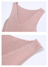 CHOCHENGCO, Vegan v-neck sleeveless slim dress, jersey stretch knit dress, 100% Cotton, natural fabric