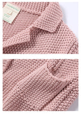 CHOCHENGCO, Vegan long sleeve lapel knit cardigan, stretch knit top, 100% Cotton, natural fabric