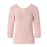 CHOCHENGCO, Vegan round neck three quarter sleeve sweater, stretch knit top, 100% Cotton, natural fabric