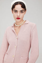 CHOCHENGCO, Vegan long sleeve lapel knit cardigan, stretch knit top, 100% Cotton, natural fabric