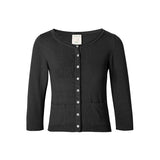 CHOCHENGCO, Vegan round neck three quarter sleeve light knit cardigan, stretch knit top, 100% Cotton, natural fabric