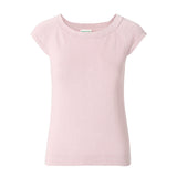 CHOCHENGCO, Vegan scoop neck short sleeve sweater, stretch knit top, 100% Cotton, natural fabric