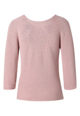 CHOCHENGCO, Vegan round neck three quarter sleeve sweater, stretch knit top, 100% Cotton, natural fabric