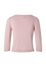 CHOCHENGCO, Vegan round neck three quarter sleeve light knit cardigan, stretch knit top, 100% Cotton, natural fabric