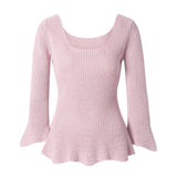 CHOCHENGCO Italia Women¡¯s Square Neck Top Flared Sleeve Knit Sweater