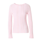 CHOCHENGCO, Vegan stripped round neck long sleeve Sweater, stretch jersey knit top, 100% Cotton, natural fabric