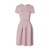 CHOCHENGCO, Vegan pinched waist short sleeve dress, jersey stretch knit dress, 100% Cotton, natural fabric