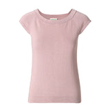 CHOCHENGCO, Vegan scoop neck short sleeve sweater, stretch knit top, 100% Cotton, natural fabric