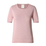 CHOCHENGCO, Vegan round neck short sleeve sweater, stretch jersey knit top, 100% Cotton, natural fabric