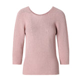 CHOCHENGCO, Vegan round neck three quarter sleeve sweater, stretch knit top, 100% Cotton, natural fabric