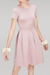 CHOCHENGCO, Vegan pinched waist short sleeve dress, jersey stretch knit dress, 100% Cotton, natural fabric