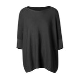 CHOCHENGCO, Vegan round boat neck bat sleeve sweater, stretch knit top, 100% Cotton, natural fabric