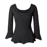 CHOCHENGCO Italia Women¡¯s Square Neck Top Flared Sleeve Knit Sweater