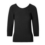 CHOCHENGCO, Vegan round neck three quarter sleeve sweater, stretch knit top, 100% Cotton, natural fabric