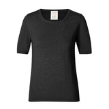 CHOCHENGCO, Vegan round neck short sleeve sweater, stretch jersey knit top, 100% Cotton, natural fabric