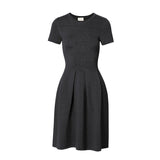 CHOCHENGCO, Vegan pinched waist short sleeve dress, jersey stretch knit dress, 100% Cotton, natural fabric