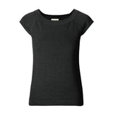 CHOCHENGCO, Vegan scoop neck short sleeve sweater, stretch knit top, 100% Cotton, natural fabric