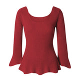 CHOCHENGCO Italia Women¡¯s Square Neck Top Flared Sleeve Knit Sweater