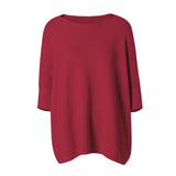 CHOCHENGCO, Vegan round boat neck bat sleeve sweater, stretch knit top, 100% Cotton, natural fabric
