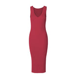 CHOCHENGCO, Vegan v-neck sleeveless slim dress, jersey stretch knit dress, 100% Cotton, natural fabric