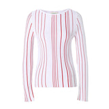 CHOCHENGCO, Vegan stripped round neck long sleeve Sweater, stretch jersey knit top, 100% Cotton, natural fabric