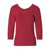 CHOCHENGCO, Vegan round neck three quarter sleeve sweater, stretch knit top, 100% Cotton, natural fabric
