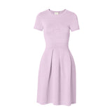 CHOCHENGCO, Vegan pinched waist short sleeve dress, jersey stretch knit dress, 100% Cotton, natural fabric